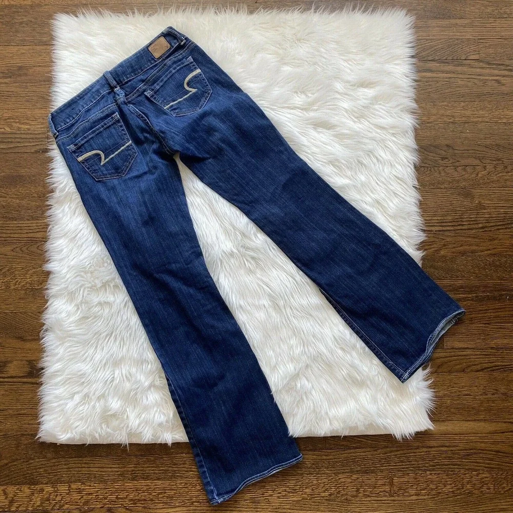 American Eagle Outfitters Blue Jean Denim Artist Stretch Size 2 Regular Med Dark - Picture 10 of 10